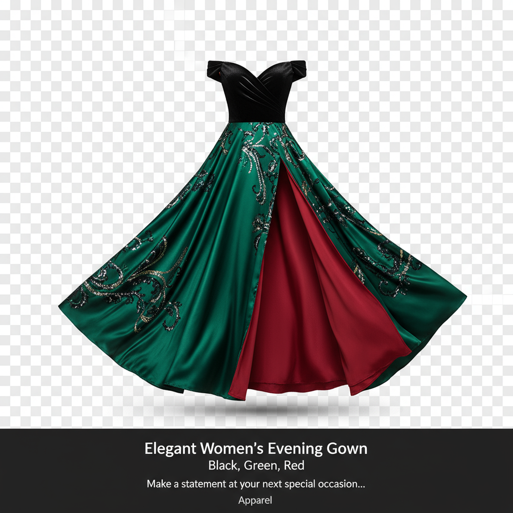 Elegant Women's Evening Gown - Black, Green, Red